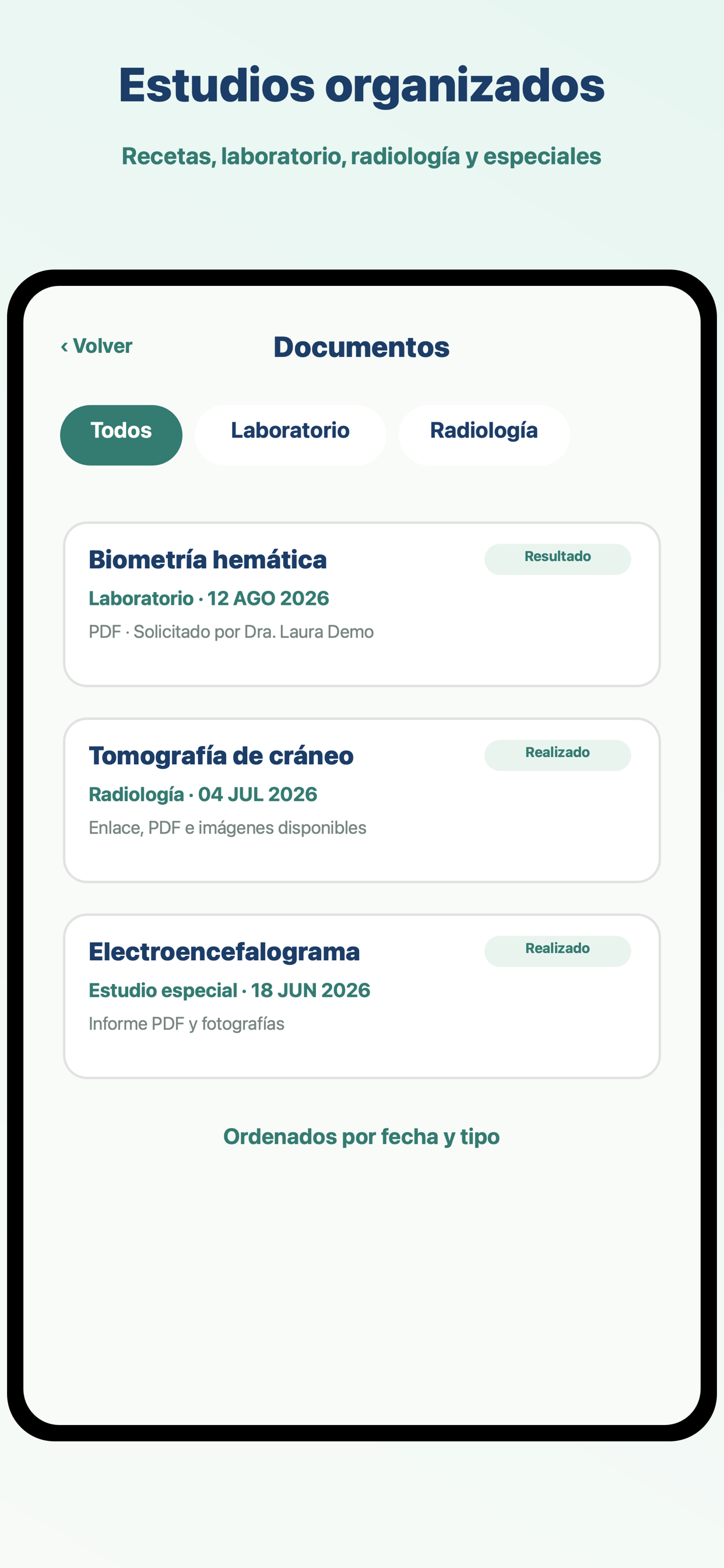 Pantalla real de PPS Salud con estudios organizados