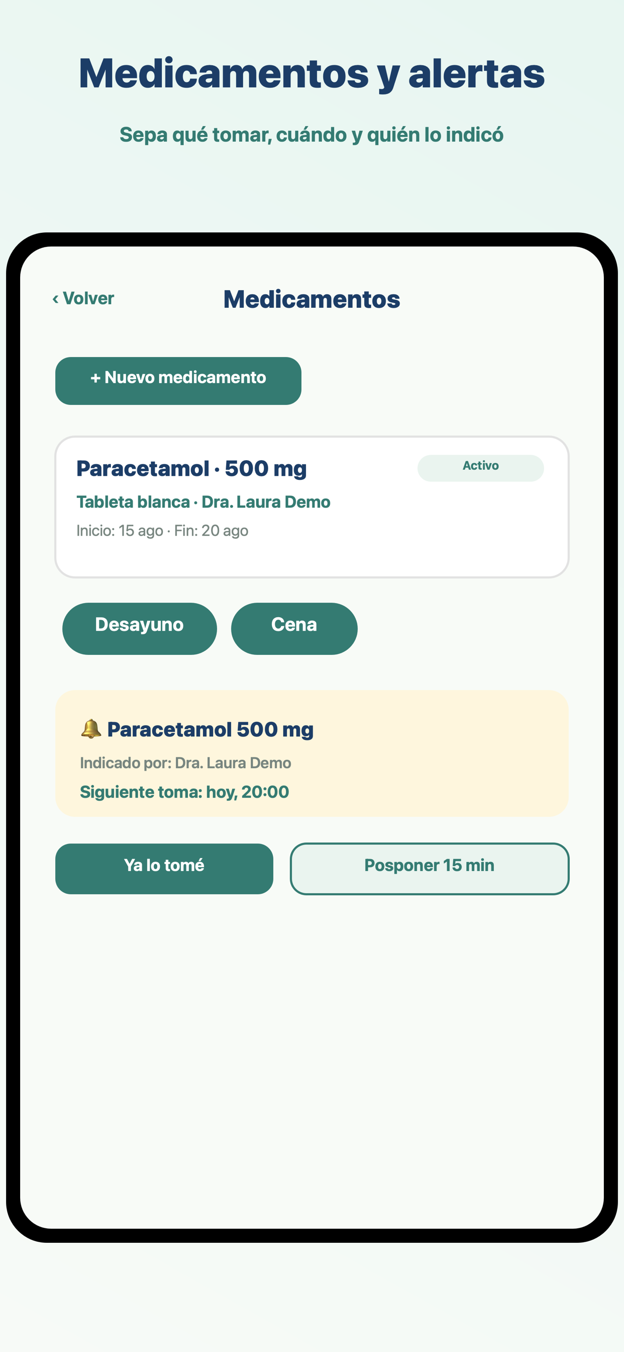 Pantalla real de PPS Salud con medicamentos y alertas
